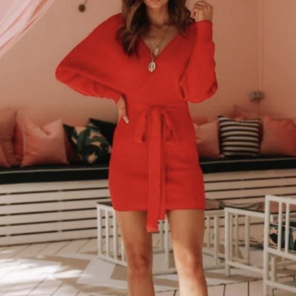 Saints + Secrets Dresses & Skirts - 🏷 Saints + Secrets | Knit Wrap Dress - M, Red